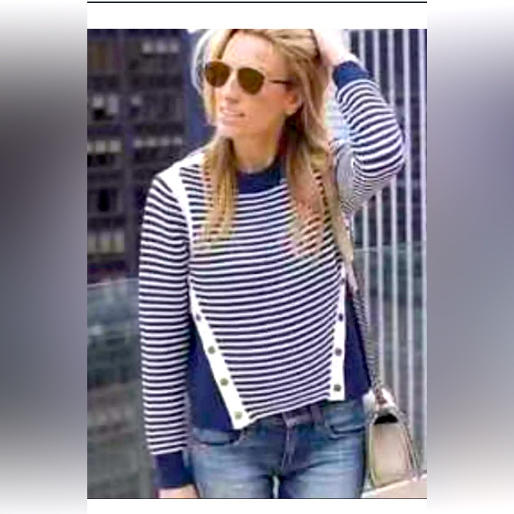 Veronica Beard Stripe Milou Ottoman Snap Mock Neck  sweater. Sz Small